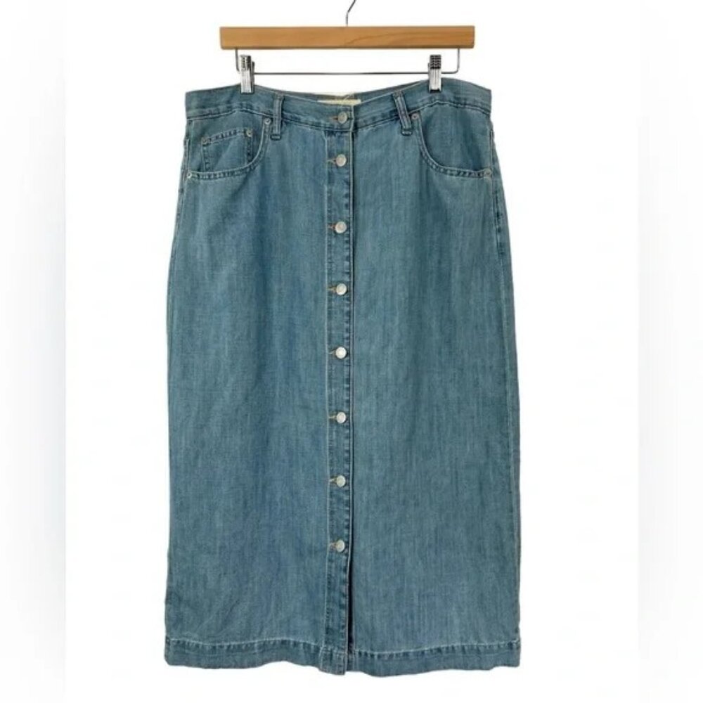 Gap 1969 Button Front Maxi Denim Skirt Size 0 Light Indigo Cotton Linen Long - Picture 2 of 7